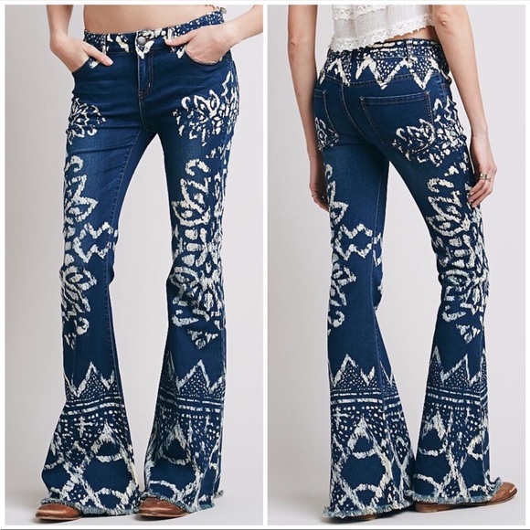 Free People Pants - Free People Dominica Flare Jeans Bleach Patterned